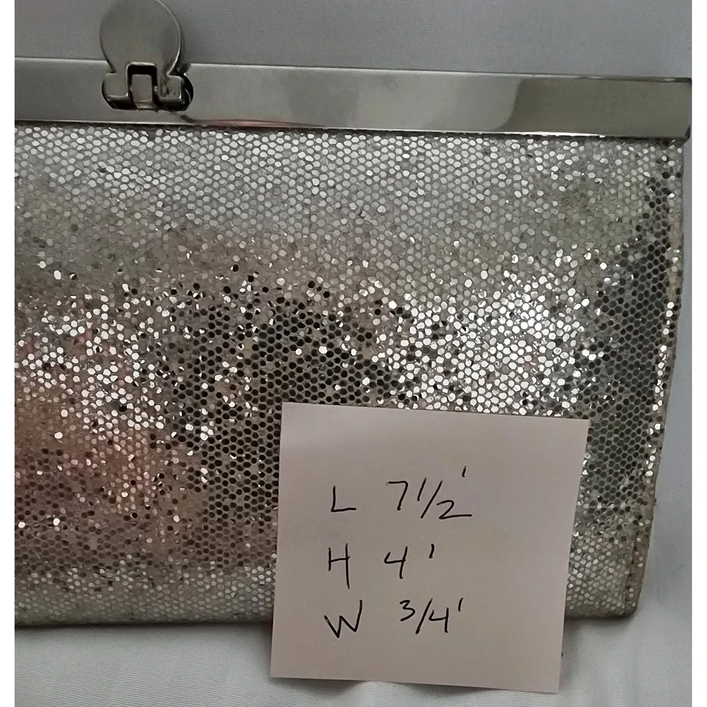 Amici Silver Glitter Evening Clutch Bag Metal Frame Formal Handbag Wallet